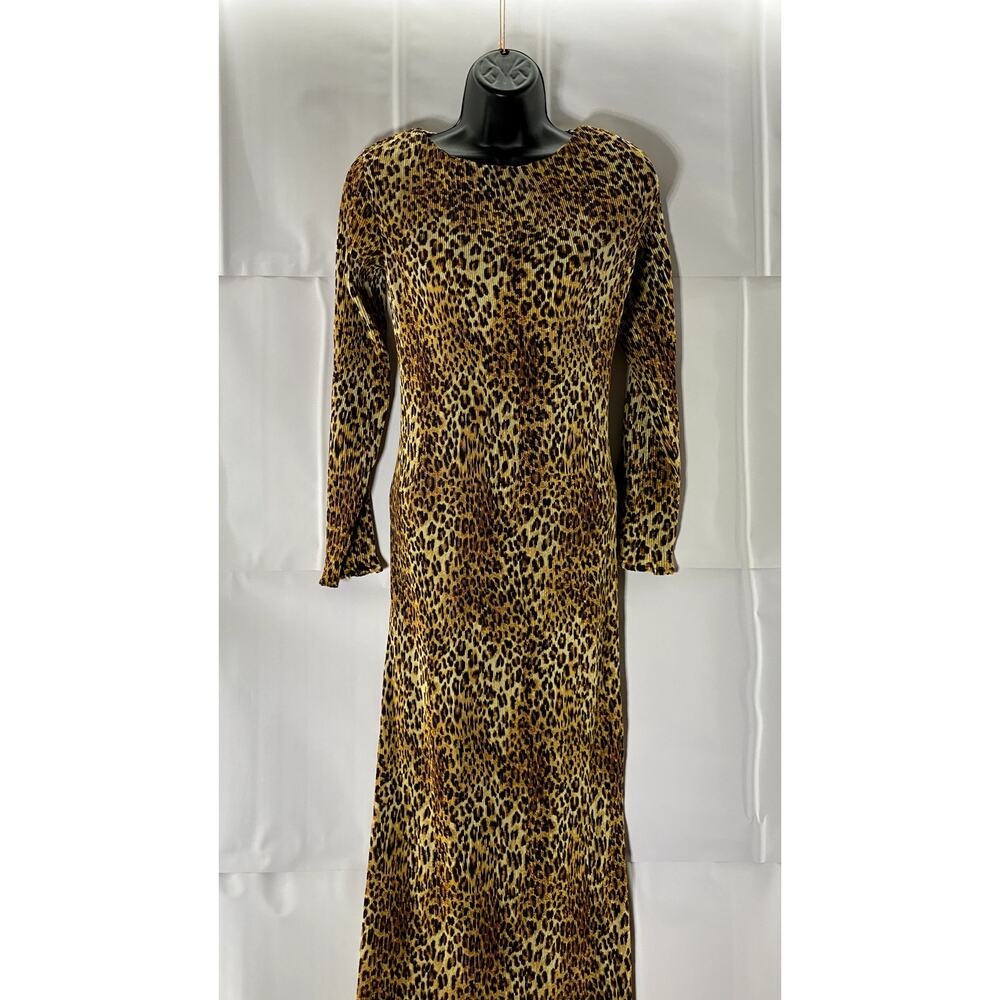 VIOLET ROMANCE Women's Brown Multi Leopard Print Plisse Midi Dress SZ 12